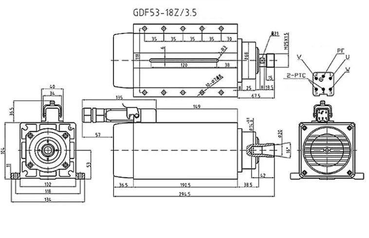 Шпиндель HQD GDF53-18/3.5 з повітряним охолодженням 3.5 кВт ER25 (380V)
