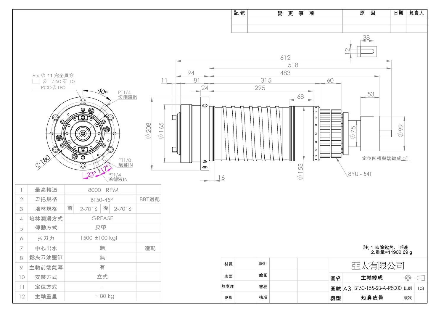 Шпиндельний вузол BT50-155-SB-A